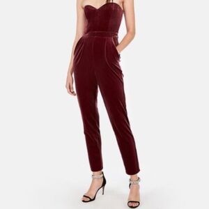 Express Jumpsuit Sweetheart Strapless Velvet High-Waisted with Pockets